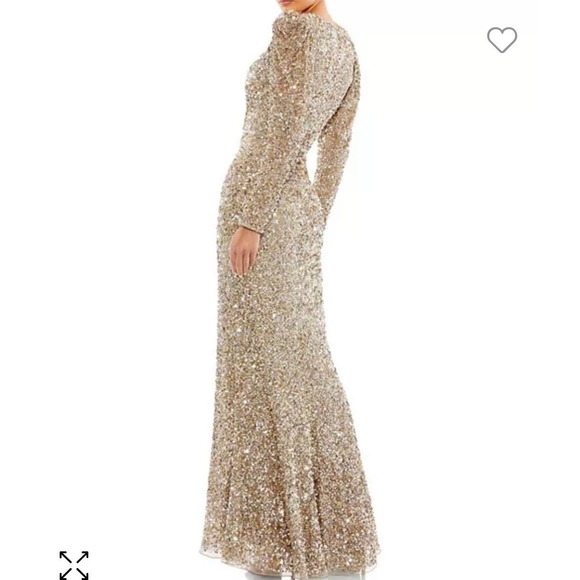 Mac Duggal NWT Gold Sequin Puff Sleeve Surplice Gown 5510 Size 6 - Picture 3 of 8